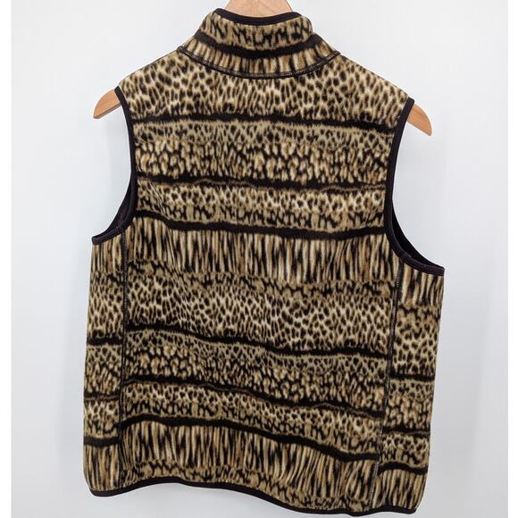 Kim Rogers Fleece Vest L Brown Animal Print Sleeveless Zip Jacket Cozy Fall - Picture 2 of 4